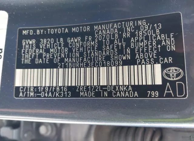 Photo 8 VIN: 2T1BURHE3EC018099 - TOYOTA COROLLA 