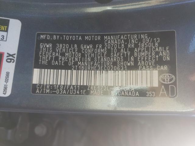 Photo 9 VIN: 2T1BURHE3EC020631 - TOYOTA COROLLA L 