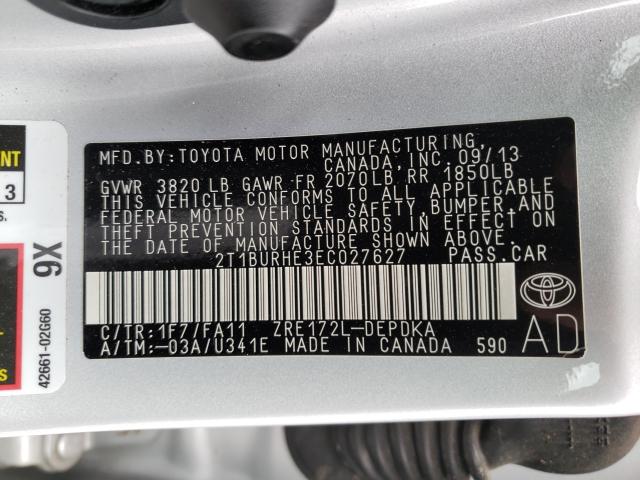 Photo 9 VIN: 2T1BURHE3EC027627 - TOYOTA COROLLA L 