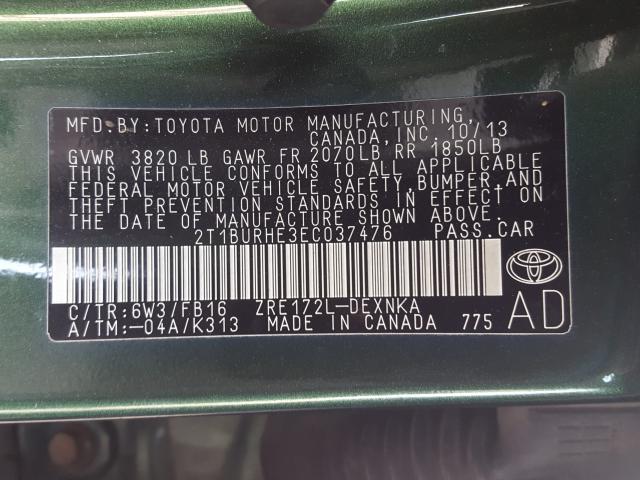 Photo 9 VIN: 2T1BURHE3EC037476 - TOYOTA COROLLA L 