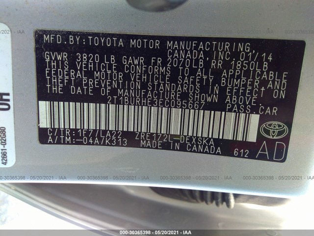 Photo 8 VIN: 2T1BURHE3EC095667 - TOYOTA COROLLA 