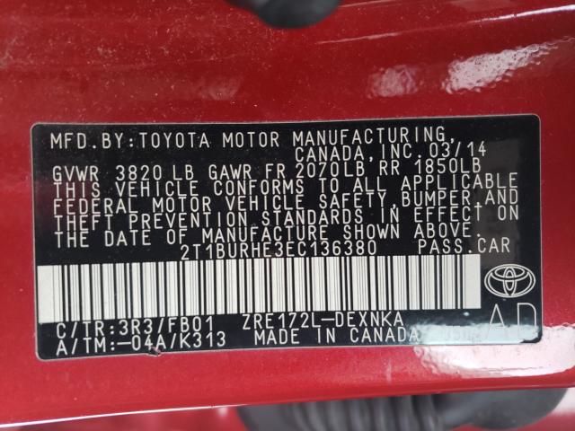 Photo 9 VIN: 2T1BURHE3EC136380 - TOYOTA COROLLA L 