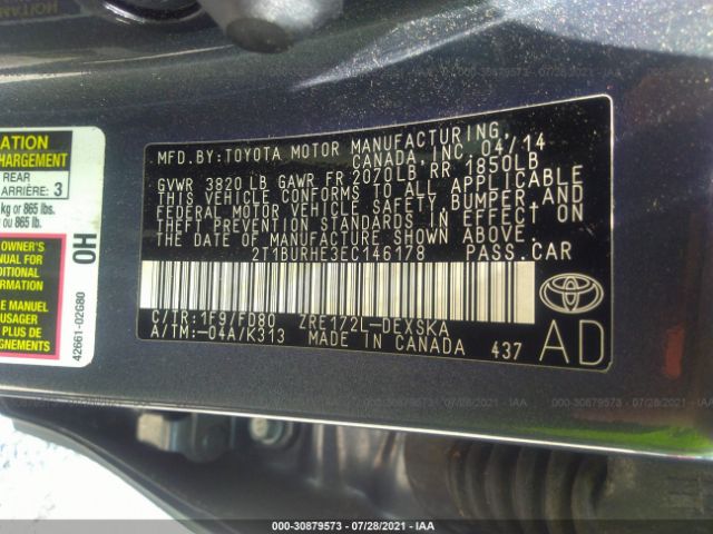 Photo 8 VIN: 2T1BURHE3EC146178 - TOYOTA COROLLA 