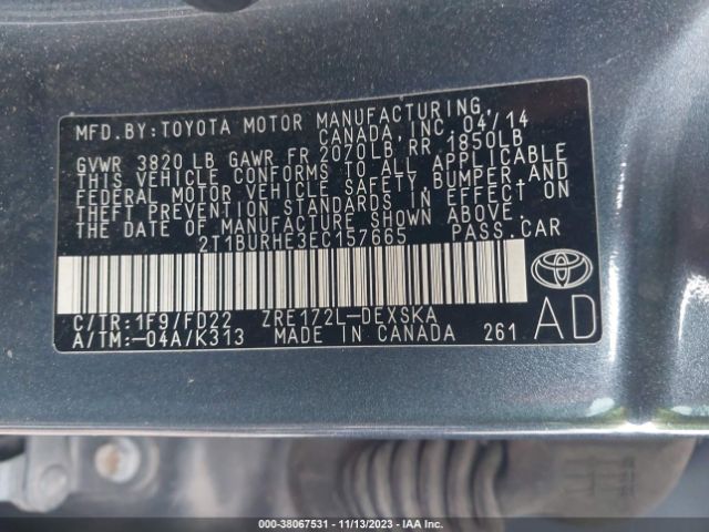 Photo 8 VIN: 2T1BURHE3EC157665 - TOYOTA COROLLA 