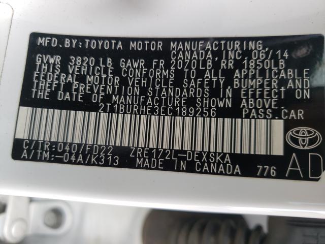 Photo 9 VIN: 2T1BURHE3EC189256 - TOYOTA COROLLA L 