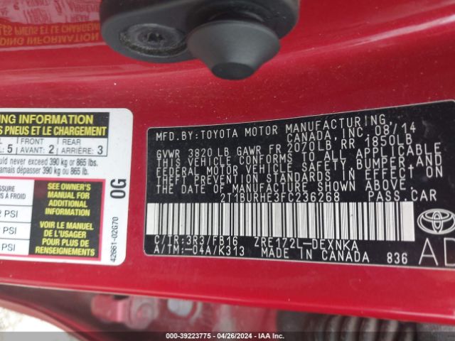 Photo 8 VIN: 2T1BURHE3FC236268 - TOYOTA COROLLA 