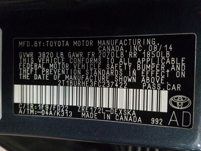 Photo 9 VIN: 2T1BURHE3FC237422 - TOYOTA COROLLA L 