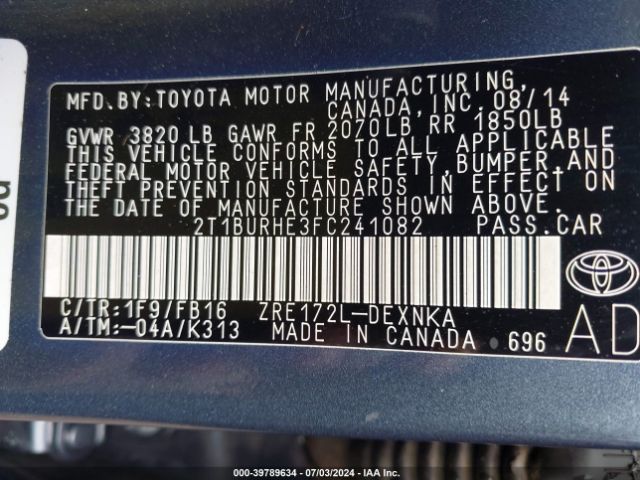 Photo 8 VIN: 2T1BURHE3FC241082 - TOYOTA COROLLA 