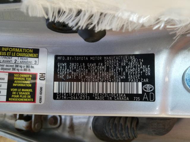 Photo 9 VIN: 2T1BURHE3FC241096 - TOYOTA COROLLA L 