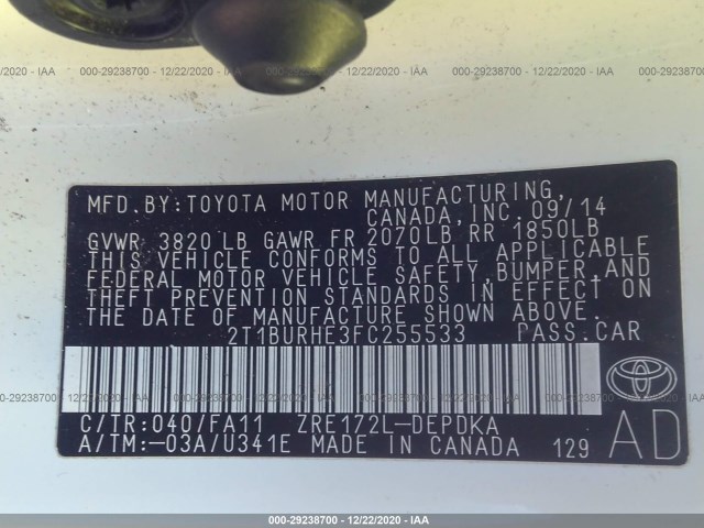 Photo 8 VIN: 2T1BURHE3FC255533 - TOYOTA COROLLA 