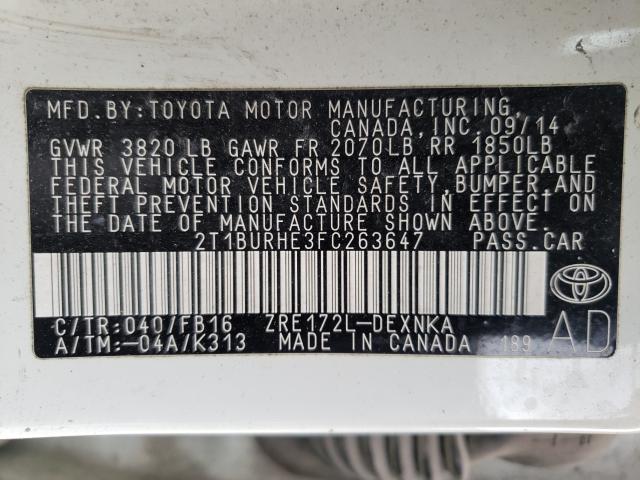 Photo 9 VIN: 2T1BURHE3FC263647 - TOYOTA COROLLA L 