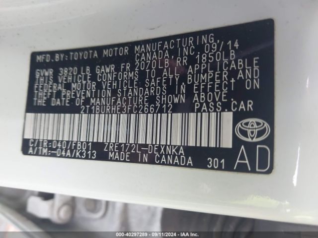 Photo 8 VIN: 2T1BURHE3FC266712 - TOYOTA COROLLA 