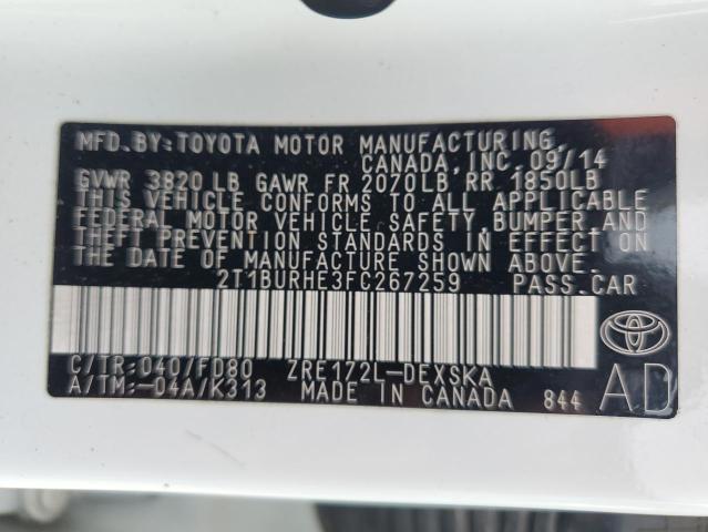 Photo 11 VIN: 2T1BURHE3FC267259 - TOYOTA COROLLA L 