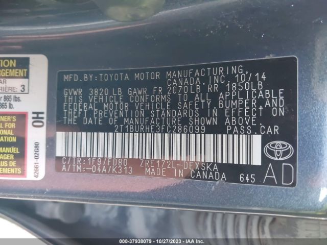 Photo 8 VIN: 2T1BURHE3FC286099 - TOYOTA COROLLA 