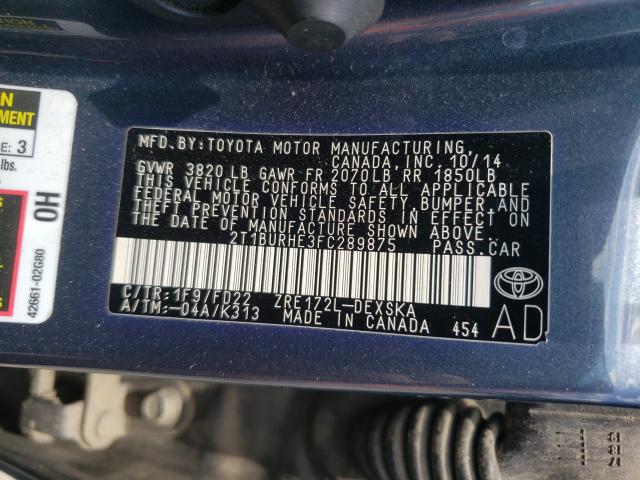 Photo 9 VIN: 2T1BURHE3FC289875 - TOYOTA COROLLA L 