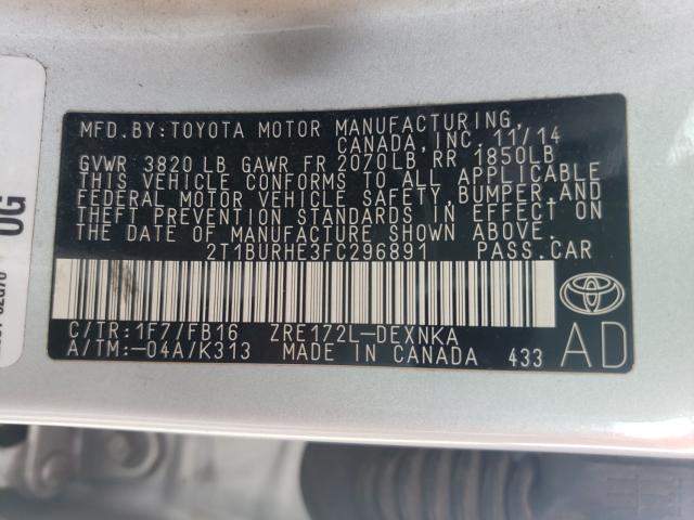 Photo 9 VIN: 2T1BURHE3FC296891 - TOYOTA COROLLA L 