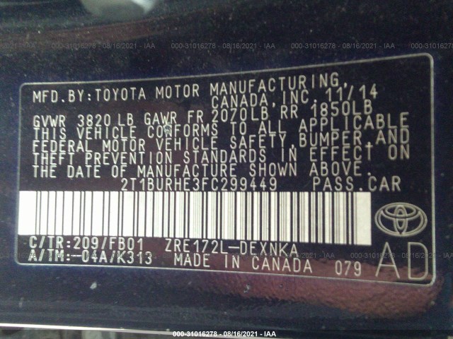 Photo 8 VIN: 2T1BURHE3FC299449 - TOYOTA COROLLA 