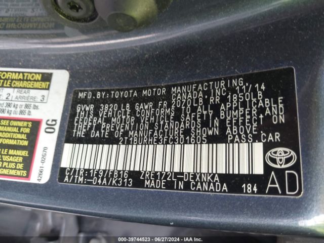 Photo 8 VIN: 2T1BURHE3FC301605 - TOYOTA COROLLA 