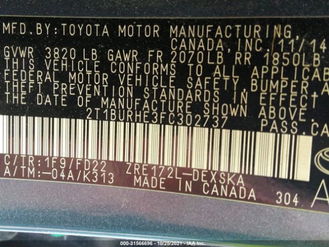 Photo 8 VIN: 2T1BURHE3FC302737 - TOYOTA COROLLA 