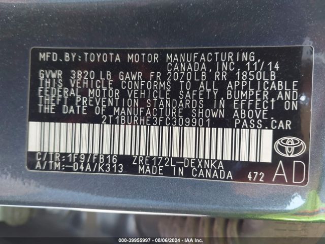 Photo 8 VIN: 2T1BURHE3FC309901 - TOYOTA COROLLA 