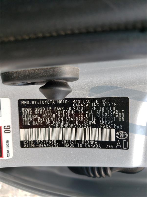 Photo 9 VIN: 2T1BURHE3FC339223 - TOYOTA COROLLA L 