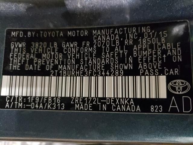 Photo 9 VIN: 2T1BURHE3FC344289 - TOYOTA COROLLA L 