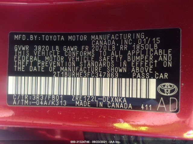 Photo 8 VIN: 2T1BURHE3FC347869 - TOYOTA COROLLA 