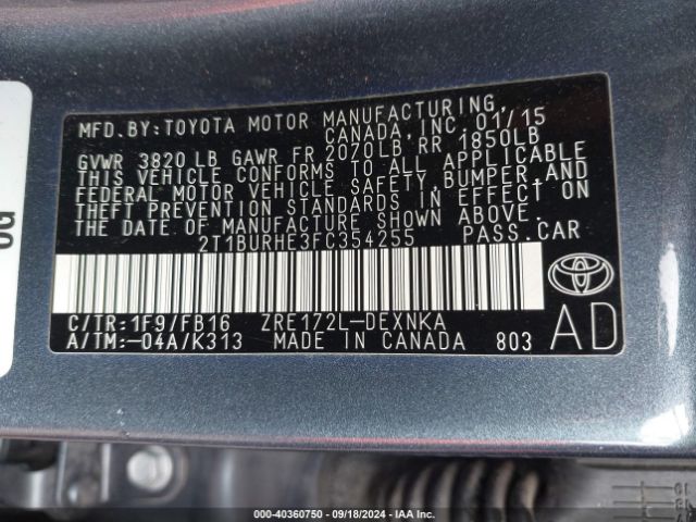 Photo 8 VIN: 2T1BURHE3FC354255 - TOYOTA COROLLA 