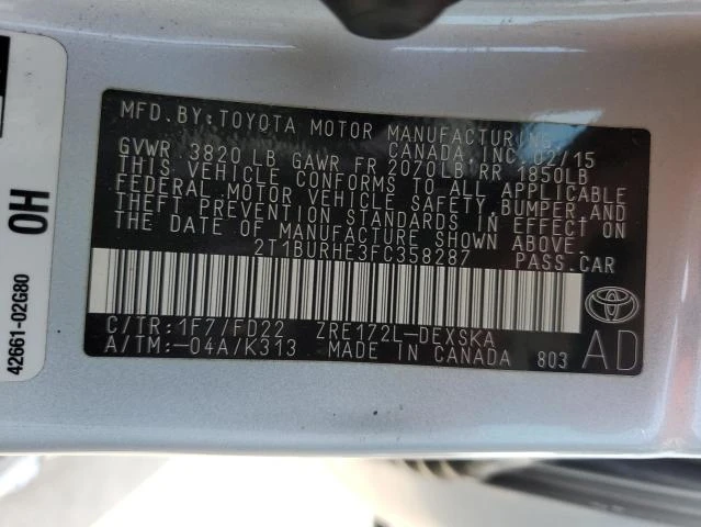 Photo 11 VIN: 2T1BURHE3FC358287 - TOYOTA COROLLA L 