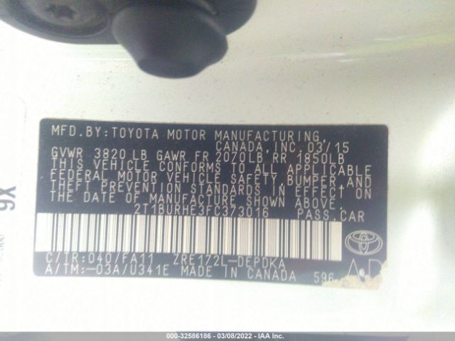 Photo 8 VIN: 2T1BURHE3FC373016 - TOYOTA COROLLA 