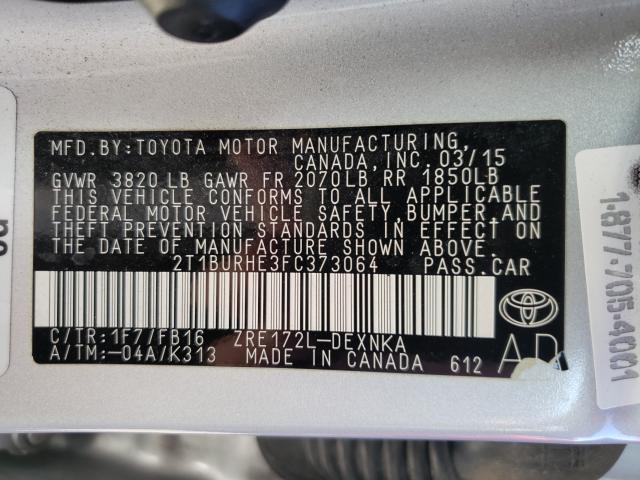 Photo 9 VIN: 2T1BURHE3FC373064 - TOYOTA COROLLA L 