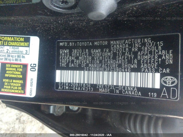 Photo 8 VIN: 2T1BURHE3FC390446 - TOYOTA COROLLA 