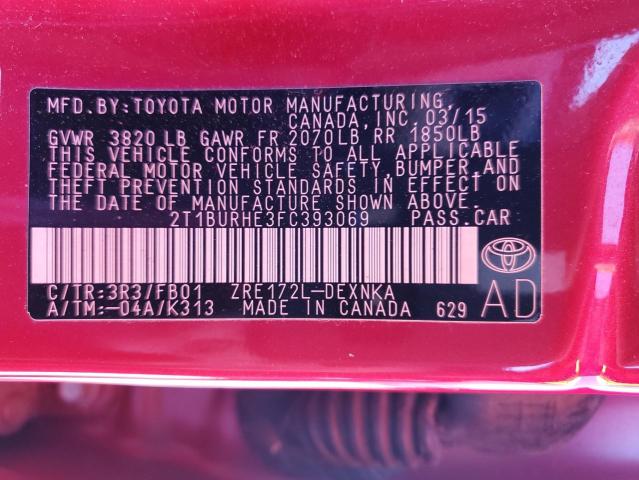 Photo 12 VIN: 2T1BURHE3FC393069 - TOYOTA COROLLA L 