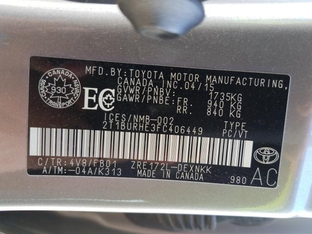 Photo 9 VIN: 2T1BURHE3FC406449 - TOYOTA COROLLA L 