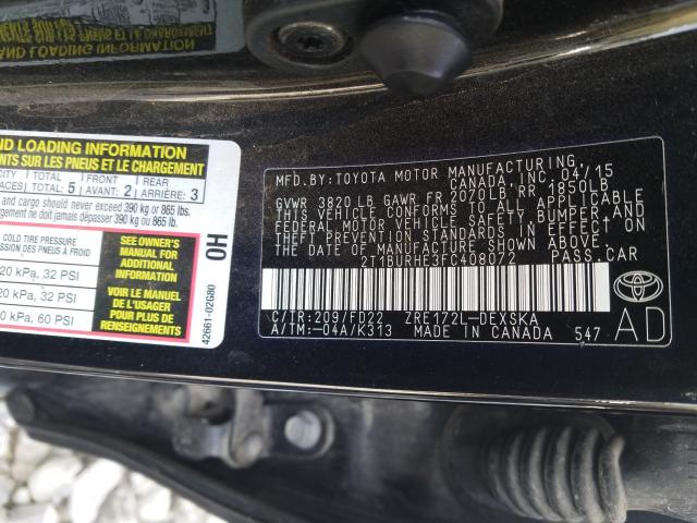 Photo 9 VIN: 2T1BURHE3FC408072 - TOYOTA COROLLA L 