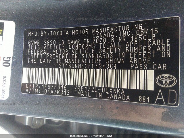 Photo 8 VIN: 2T1BURHE3FC434364 - TOYOTA COROLLA 