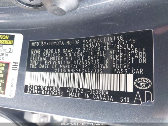 Photo 8 VIN: 2T1BURHE3FC442996 - TOYOTA COROLLA 