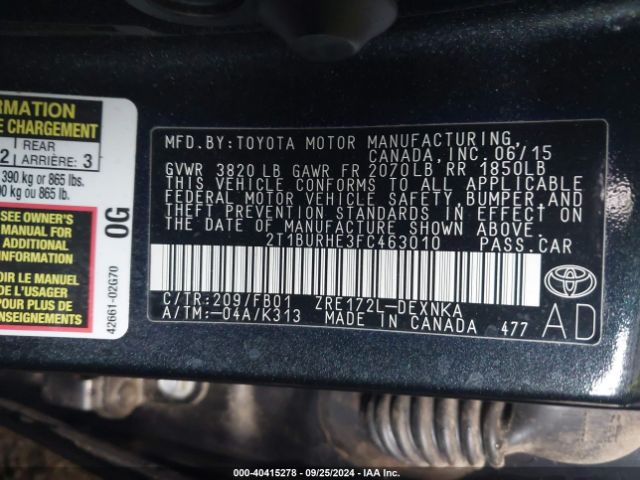 Photo 8 VIN: 2T1BURHE3FC463010 - TOYOTA COROLLA 