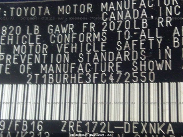 Photo 8 VIN: 2T1BURHE3FC472550 - TOYOTA COROLLA 