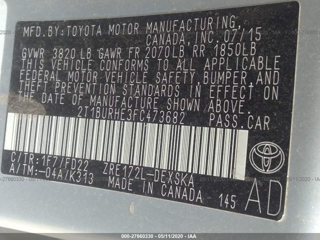 Photo 8 VIN: 2T1BURHE3FC473682 - TOYOTA COROLLA 