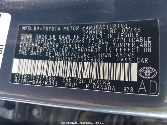 Photo 8 VIN: 2T1BURHE3FC478462 - TOYOTA COROLLA 