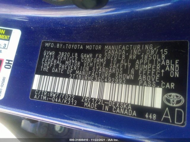 Photo 8 VIN: 2T1BURHE3GC492993 - TOYOTA COROLLA 