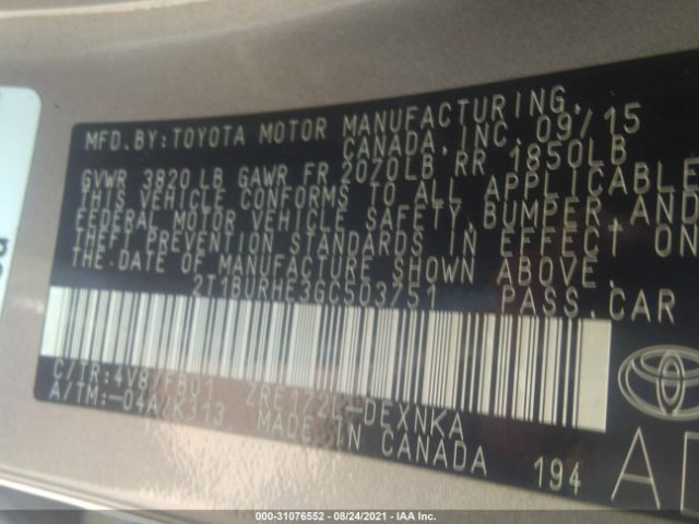 Photo 8 VIN: 2T1BURHE3GC503751 - TOYOTA COROLLA 