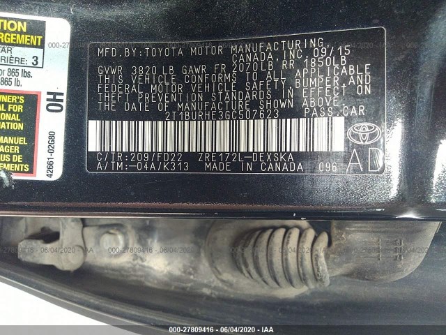 Photo 8 VIN: 2T1BURHE3GC507623 - TOYOTA COROLLA 