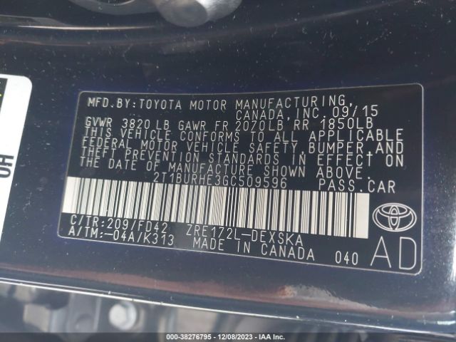 Photo 8 VIN: 2T1BURHE3GC509596 - TOYOTA COROLLA 