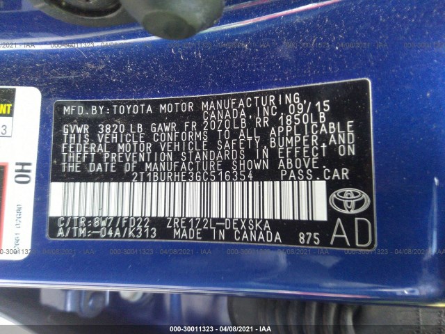 Photo 8 VIN: 2T1BURHE3GC516354 - TOYOTA COROLLA 