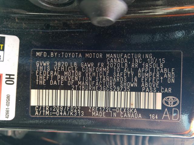 Photo 9 VIN: 2T1BURHE3GC529735 - TOYOTA COROLLA L 