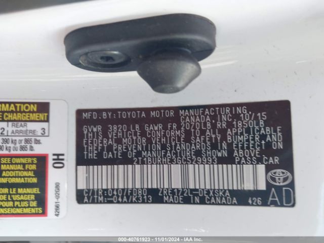 Photo 8 VIN: 2T1BURHE3GC529993 - TOYOTA COROLLA 