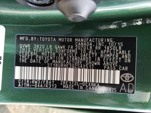 Photo 9 VIN: 2T1BURHE3GC542517 - TOYOTA COROLLA L 