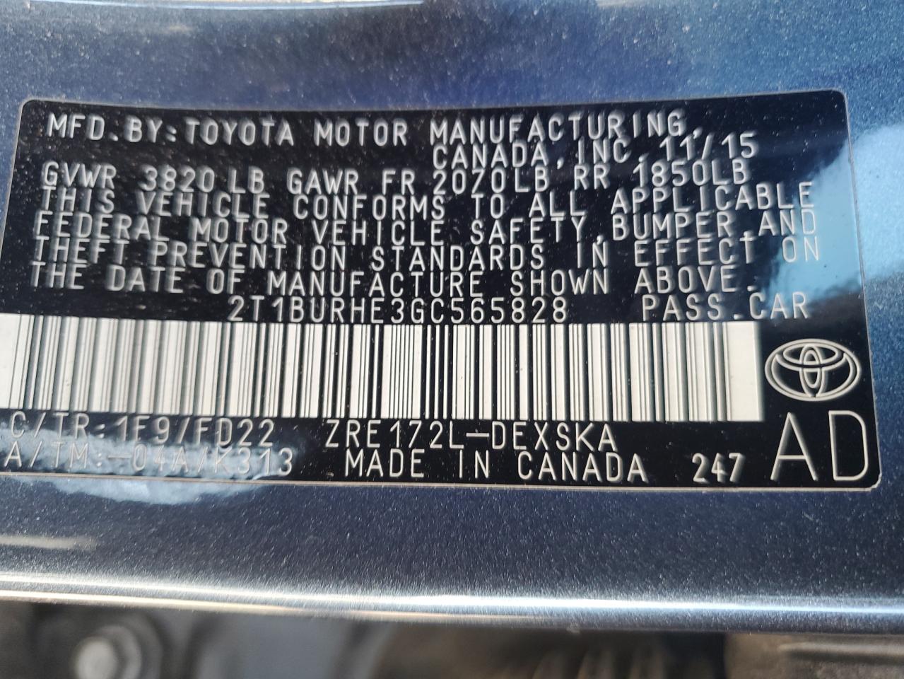 Photo 12 VIN: 2T1BURHE3GC565828 - TOYOTA COROLLA 